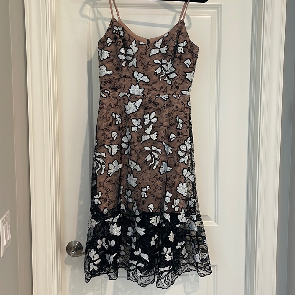 Dress the Population black mesh with white sequins. Medium.